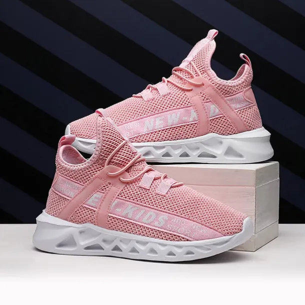 Kids' Black Breathable Mesh Running Sneakers with Lace-Up Design and Bold Letter Print - Comfortable Athletic Shoes for Boys