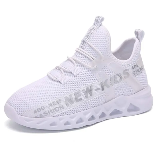 Kids' Black Breathable Mesh Running Sneakers with Lace-Up Design and Bold Letter Print - Comfortable Athletic Shoes for Boys