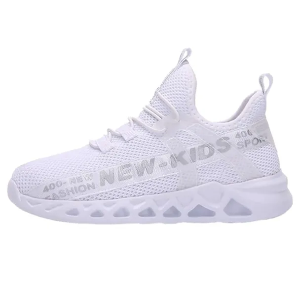 Kids' Black Breathable Mesh Running Sneakers with Lace-Up Design and Bold Letter Print - Comfortable Athletic Shoes for Boys