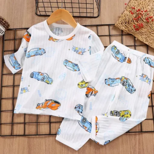 Kids Boys 2 Pieces Pajama Sets 3/4 Length Sleeve 3/4 sleeves Three Quarter Sleeve Cherry Bear Three quarter sleeve purple rabbit Animal Cartoon Crewneck Summer Spring Daily Home 3-7 Years