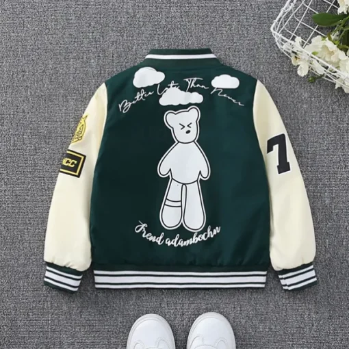 Kids Boys Baseball Jackets Outerwear Graphic Letter Long Sleeve Coat School Cool Daily Black Green Spring Fall 7-13 Years
