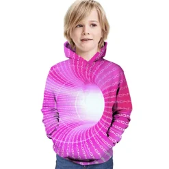 Kids Boys 3D Vertigo Hoodie Long Sleeve Optical Illusion Print Pocket Green Red Yellow Children Tops Fashion Hoodie