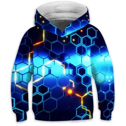 Kids Boys 3D Vertigo Hoodie Long Sleeve Optical Illusion Print Pocket Green Red Yellow Children Tops Fashion Hoodie