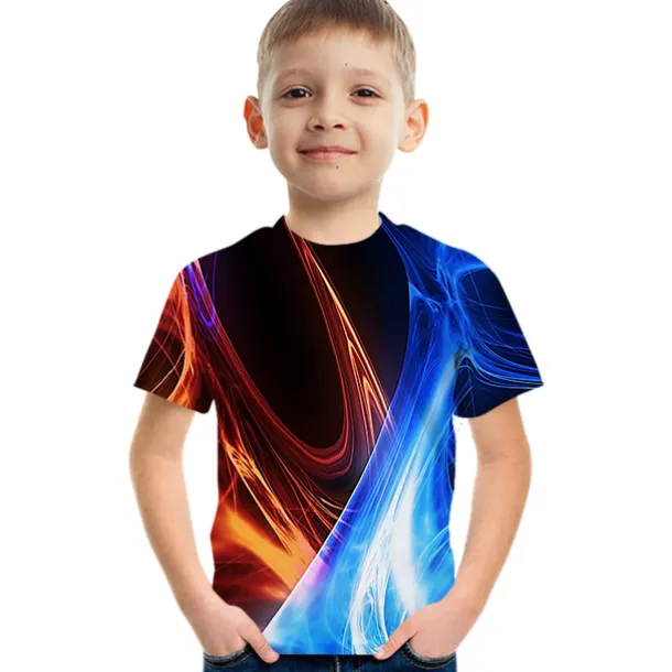 Kids Boys' 3D Vertigo T shirt Tee Short Sleeve Rainbow Optical Illusion Color Block 3D Print Blue Purple Black Children Tops Summer Basic Streetwear Sports