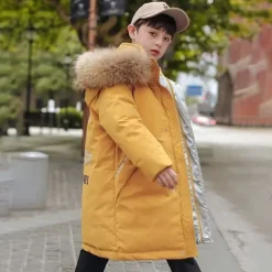 Kids Boys Down Coat Outerwear Letter Long Sleeve Coat Outdoor Cool Black Yellow Wine Winter Fall 7-13 Years