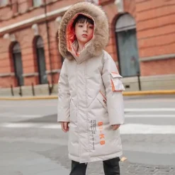 Kids Boys Down Coat Outerwear Letter Long Sleeve Coat Outdoor Cool Black Yellow Wine Winter Fall 7-13 Years