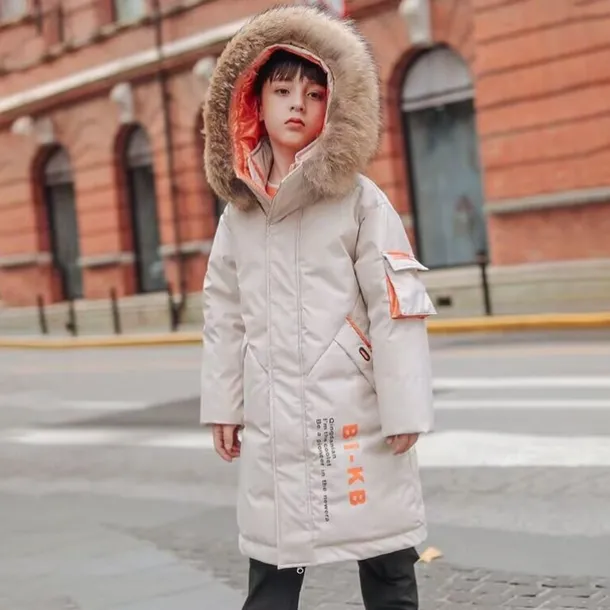 Kids Boys Down Coat Outerwear Letter Long Sleeve Coat Outdoor Cool Black Yellow Wine Winter Fall 7-13 Years