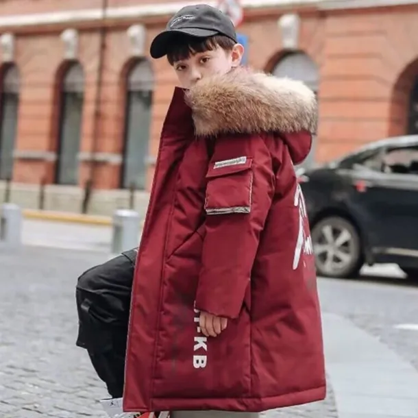 Kids Boys Down Coat Outerwear Letter Long Sleeve Coat Outdoor Cool Black Yellow Wine Winter Fall 7-13 Years