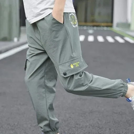 Kids Boys Pants Cargo Pants Trousers Patchwork Pocket Solid Color Quick Dry Breathable Comfort Pants Outdoor Daily Basic Black Army Green Khaki Mid Waist