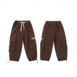 Kids Boys Pants Trousers Pocket Solid Color Keep Warm Comfort Pants School Sports Daily Black Coffee