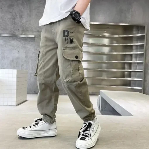 Kids Boys Pants Trousers Pocket Solid Color Letter Comfort Pants School Fashion Cool Black Khaki Mid Waist