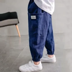 Kids Boys Pants Trousers Solid Color Soft Pants Casual Linen Fashion Daily ArmyGreen Black Blue Mid Waist