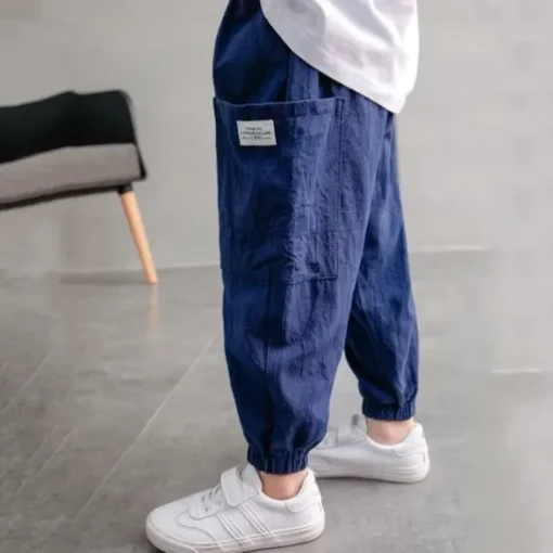 Kids Boys Pants Trousers Solid Color Soft Pants Casual Linen Fashion Daily ArmyGreen Black Blue Mid Waist