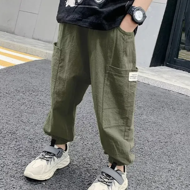 Kids Boys Pants Trousers Solid Color Soft Pants Casual Linen Fashion Daily ArmyGreen Black Blue Mid Waist