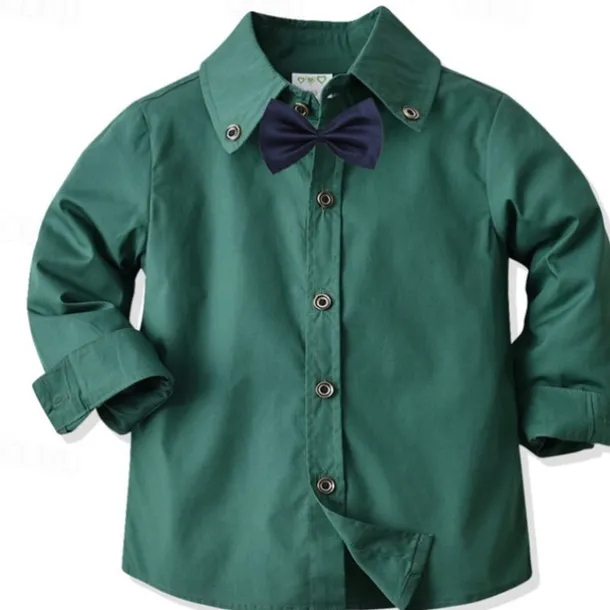 Kids Boys Shirts Solid Color Long Sleeve Patchwork Outdoor Fashion Light Green Spring & Fall Clothes 3-7 Years