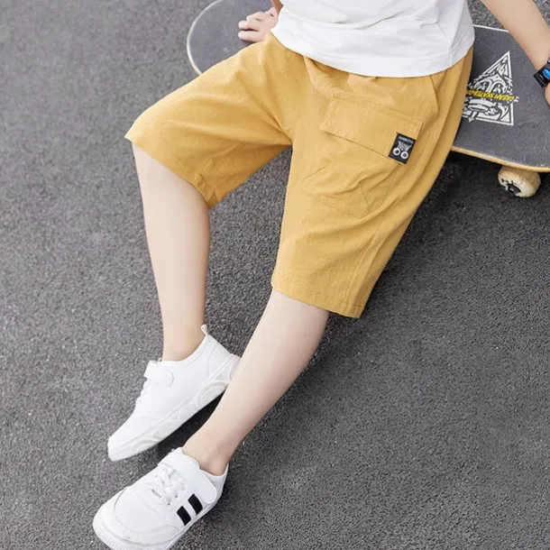 Kids Boys Shorts Pocket Solid Color Breathable Comfort Shorts Outdoor Cotton Cool Daily turmeric Black Sky Blue Mid Waist