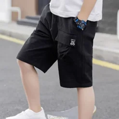 Kids Boys Shorts Pocket Solid Color Breathable Comfort Shorts Outdoor Cotton Cool Daily turmeric Black Sky Blue Mid Waist