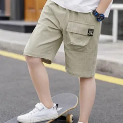Kids Boys Shorts Pocket Solid Color Breathable Comfort Shorts Outdoor Cotton Cool Daily turmeric Black Sky Blue Mid Waist