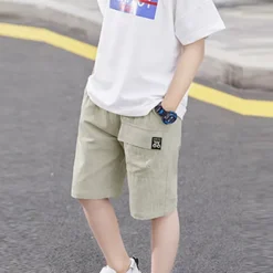 Kids Boys Shorts Pocket Solid Color Breathable Comfort Shorts Outdoor Cotton Cool Daily turmeric Black Sky Blue Mid Waist