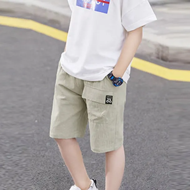 Kids Boys Shorts Pocket Solid Color Breathable Comfort Shorts Outdoor Cotton Cool Daily turmeric Black Sky Blue Mid Waist