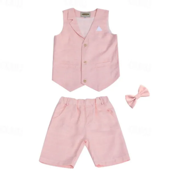 Kids Boys Suit Vest Shorts Set Clothing Set 3 Pieces Sleeveless Blue Gray Pink Plaid Formal Birthday Gentle Preppy Style 4-13 Years