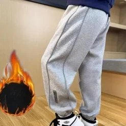 Kids Boys Sweatpants Trousers Pocket Solid Color Keep Warm Comfort Pants School Sports Black Gray