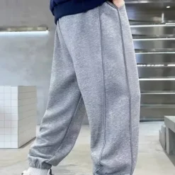 Kids Boys Sweatpants Trousers Pocket Solid Color Keep Warm Comfort Pants School Sports Black Gray