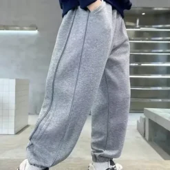 Kids Boys Sweatpants Trousers Pocket Solid Color Keep Warm Comfort Pants School Sports Black Gray