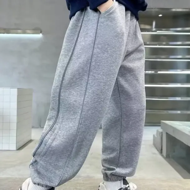 Kids Boys Sweatpants Trousers Pocket Solid Color Keep Warm Comfort Pants School Sports Black Gray