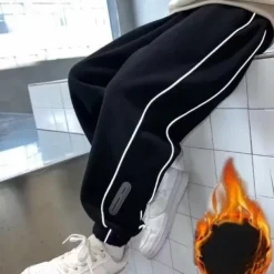 Kids Boys Sweatpants Trousers Pocket Solid Color Keep Warm Comfort Pants School Sports Black Gray