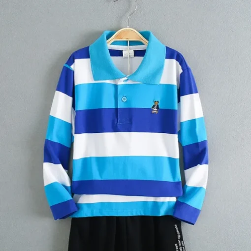 Kids Boys T shirt Tee Cartoon Stripe Long Sleeve Button Cotton Children Top School Adorable Daily Spring Fall GUCI long sleeve thick stripes 7-13 Years