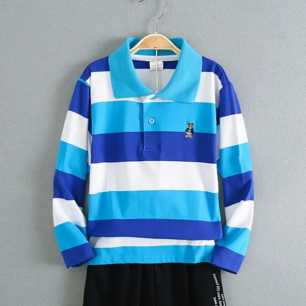 Kids Boys T shirt Tee Cartoon Stripe Long Sleeve Button Cotton Children Top School Adorable Daily Spring Fall GUCI long sleeve thick stripes 7-13 Years