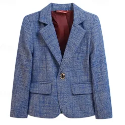 Kids Boys Valentines Blazer Outerwear Plaid Long Sleeve Pocket Coat Formal Fashion Cool 19176 Black 19176 Navy Blue 21202 Black Spring Fall 4-12 Years