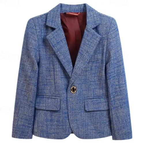 Kids Boys Valentines Blazer Outerwear Plaid Long Sleeve Pocket Coat Formal Fashion Cool 19176 Black 19176 Navy Blue 21202 Black Spring Fall 4-12 Years