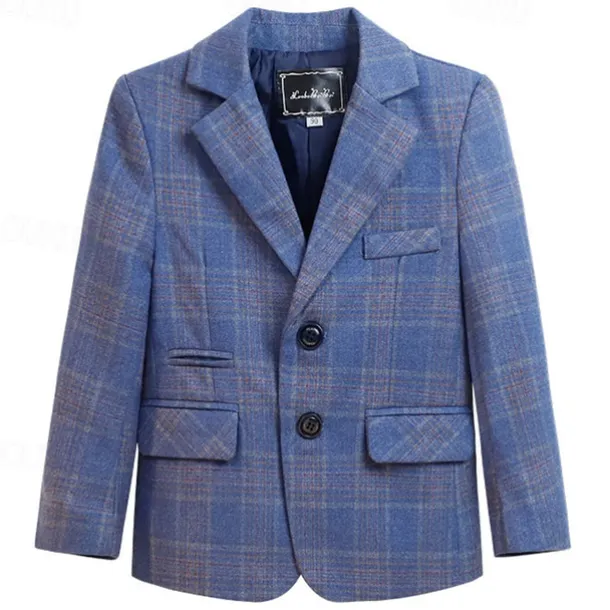 Kids Boys Valentines Blazer Outerwear Plaid Long Sleeve Pocket Coat Formal Fashion Cool 19176 Black 19176 Navy Blue 21202 Black Spring Fall 4-12 Years