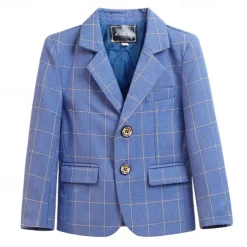 Kids Boys Valentines Blazer Outerwear Plaid Long Sleeve Pocket Coat Formal Fashion Cool 19176 Black 19176 Navy Blue 21202 Black Spring Fall 4-12 Years