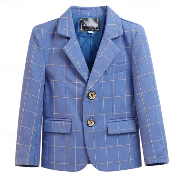 Kids Boys Valentines Blazer Outerwear Plaid Long Sleeve Pocket Coat Formal Fashion Cool 19176 Black 19176 Navy Blue 21202 Black Spring Fall 4-12 Years