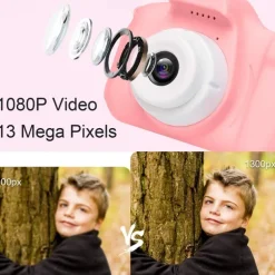 Kids Camera Birthday for Girls and Boys Kids Toys for 3 4 5 6 7 8 Year Old Children Digital Video Selfie Cameras for Toddler with 32GB SD Card Pink
