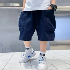 Kids Cargo Short Pants Boys Sports Pants Big Children Hip Hop Joggers Shorts Teenage High Waist Thin Streetwear Baggy Shorts