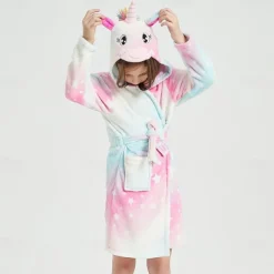 Kid's Color Block Kigurumi Pajamas Bathrobe Unicorn Flying Horse Onesie Pajamas Kigurumi Pajamas Funny Costume For Boys and Girls Christmas Halloween Carnival Cartoon