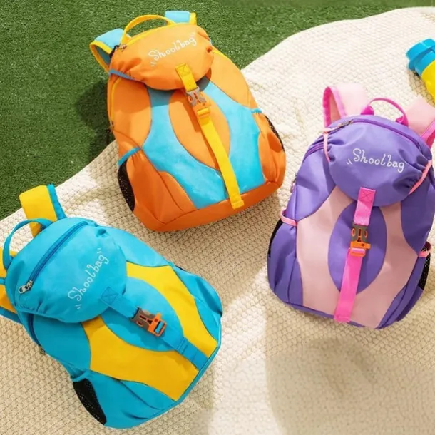 Kids' Colorful School Backpacks – Lightweight Cartoon-Style Bookbags for Boys and Girls with Front Buckle and Side Pockets