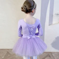 Kids' Dancewear Ballet Dress Bowknot Lace Solid Girls' Training Performance Long Sleeve High Cotton Blend Tulle