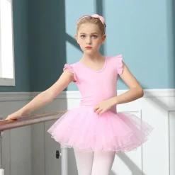 Kids' Dancewear Ballet Skirts Pure Color Splicing Tulle Girls' Training Performance Cap Sleeve High Cotton Blend Tulle
