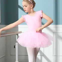 Kids' Dancewear Ballet Skirts Pure Color Splicing Tulle Girls' Training Performance Cap Sleeve High Cotton Blend Tulle
