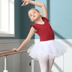 Kids' Dancewear Ballet Skirts Pure Color Splicing Tulle Girls' Training Performance Cap Sleeve High Cotton Blend Tulle