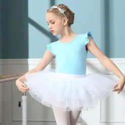 Kids' Dancewear Ballet Skirts Pure Color Splicing Tulle Girls' Training Performance Cap Sleeve High Cotton Blend Tulle