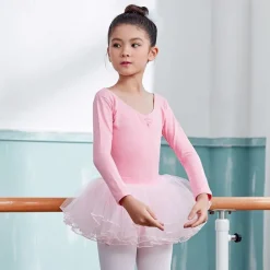 Kids' Dancewear Ballet Skirts Pure Color Splicing Tulle Girls' Performance Training Long Sleeve High Cotton Blend Tulle