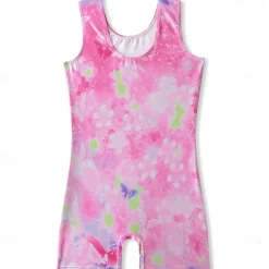 Kids' Dancewear Gymnastics Leotard / Onesie Printing Splicing Girls' Performance Training Sleeveless High Polyester