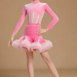 Kids' Dancewear Skirts Splicing Girls' Performance Daily Wear Long Sleeve High Velvet