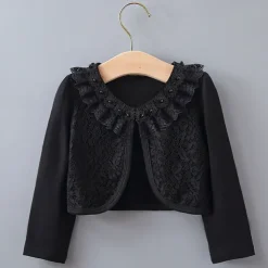 Kids Girls' Blazer Solid Color Fashion Lace Outdoor Cotton Coat Outerwear 2-12 Years Summer Black White Beige